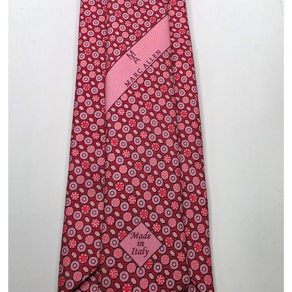 Marc Allen Pink Red Geometric Pattern Men's Italy Luxury 100% Silk Tie Necktie - Picture 7 of 7